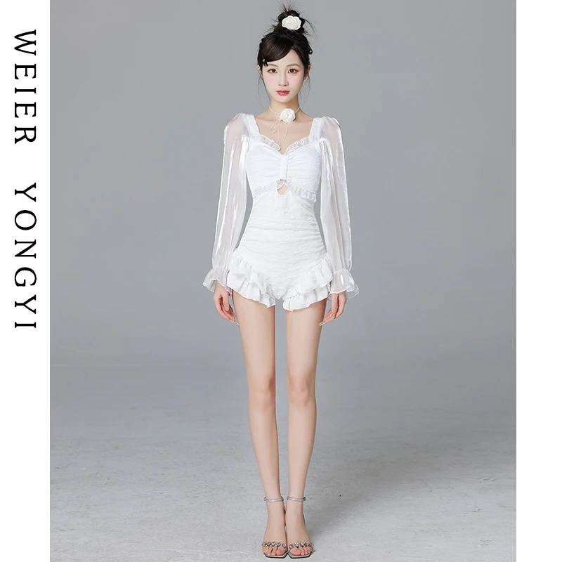 

Ele Fairy Sle One-Piece Swimsuit Women's Long Sve Thermal Vaion Beach Casual Swimwear Sun Protection Fixed Cup