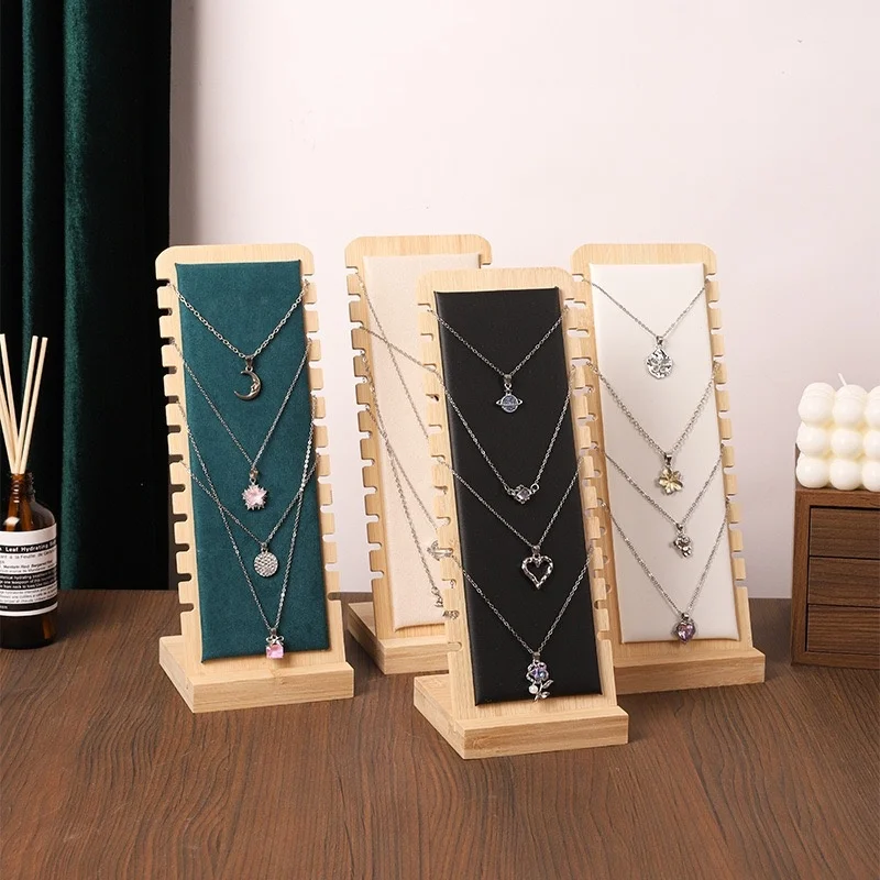 Bamboo and Wood Detachable Necklace Display Stand Hanging Rack Jewelry Pendant Display Stand Storage Rack