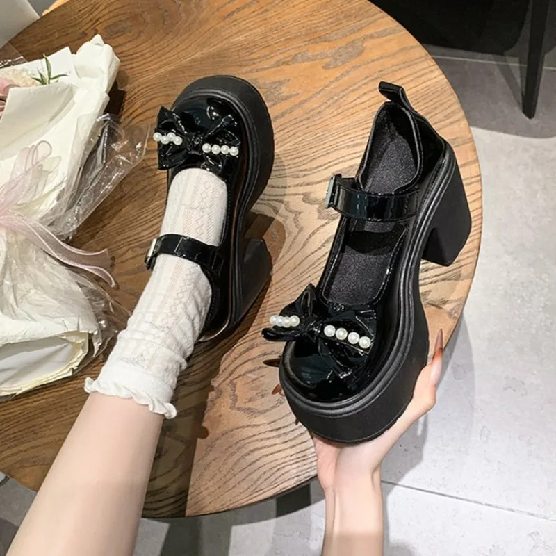 2026 Lolita Shoes Black Super High Heels Mary Jane Shoes Women Chunky Platform Pumps Woman Ankle Buckle Party Shoes view 3