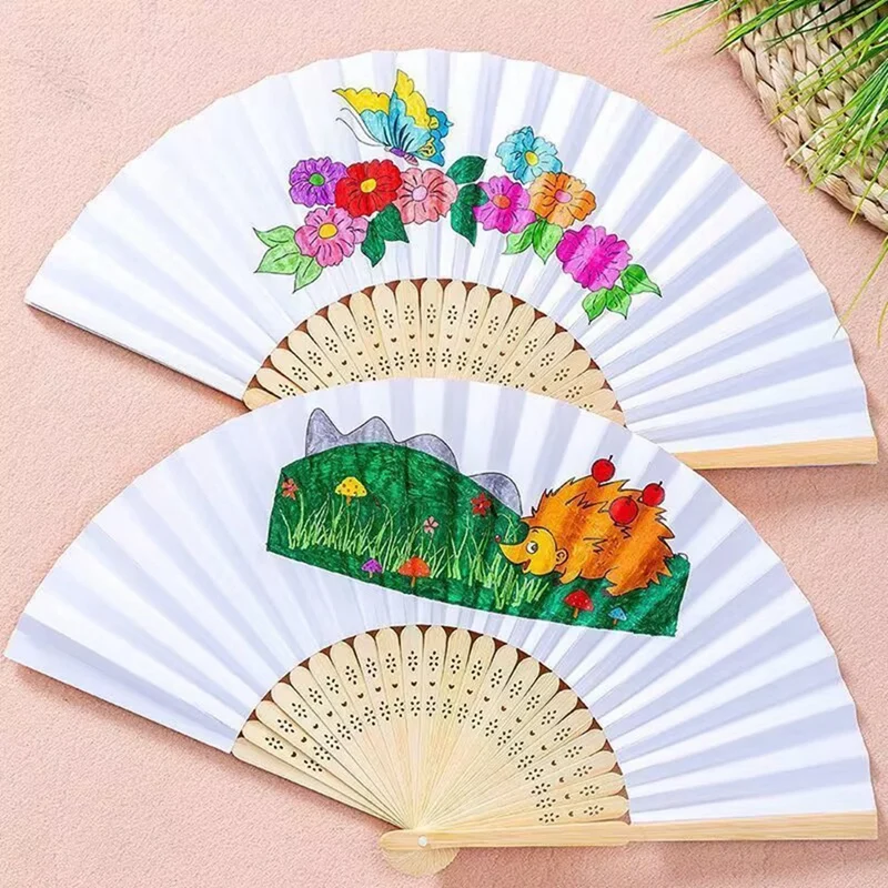 40Pcs DIY Paper Fan Bamboo Fan Adults Children's Calligraphy Painting Practice Blank White Folding Fan Wedding Gifts