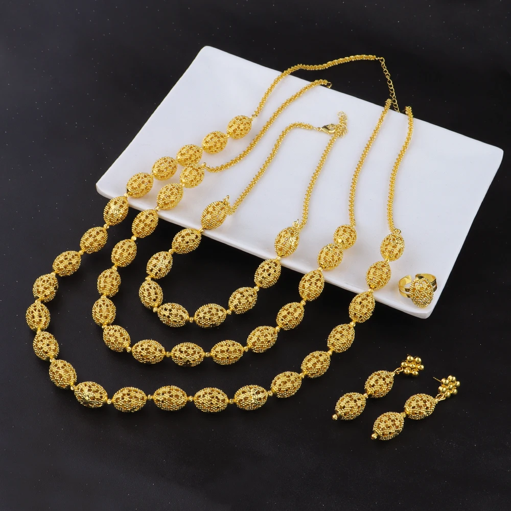 

Luxury 24K Gold Necklace & Earrings Set for Women, 18K Jewelry Bridal Wedding Party Gift, Elegant Jewellery Woman Accessories