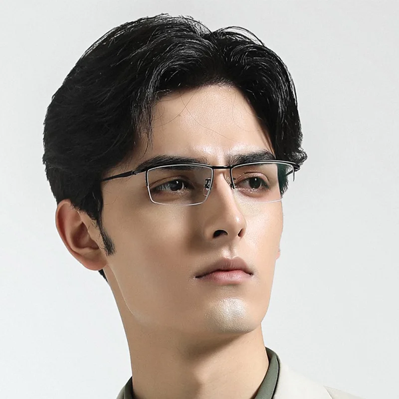 

Pure Titanium Business Half Frame Glasses Photochromic Men Optical Prescription Myopic Astigmatism Hyperopia Progressive Eyewear