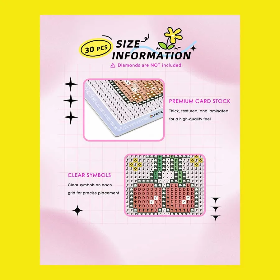 30Pcs Blank Grid Mini Diamond Art Cards, 3-Inch DIY Template Cards for 2.5mm Square Diamonds, Freestyle Drill Collectible Cards