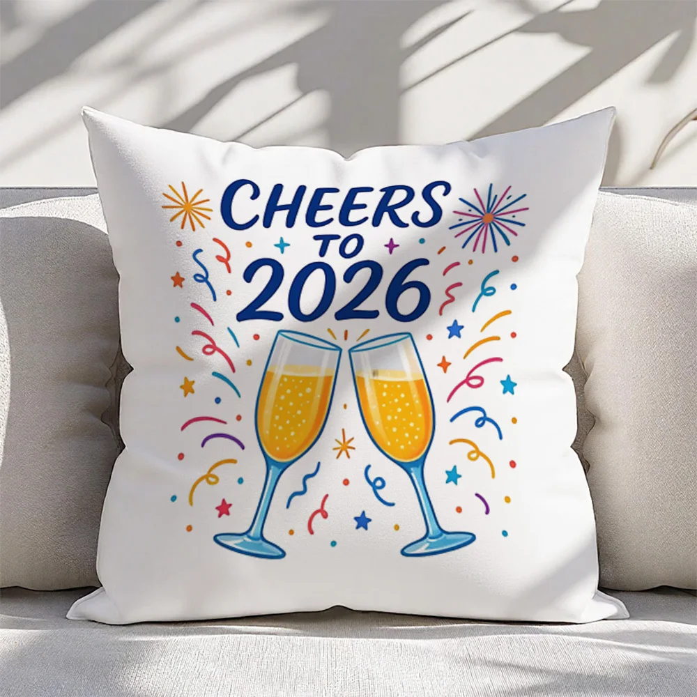 Vintage New Year Pillow Cover Single Sided Champagne Glasses Confetti Print Zipper Cushion Case 18x18 Inch Washable Decor