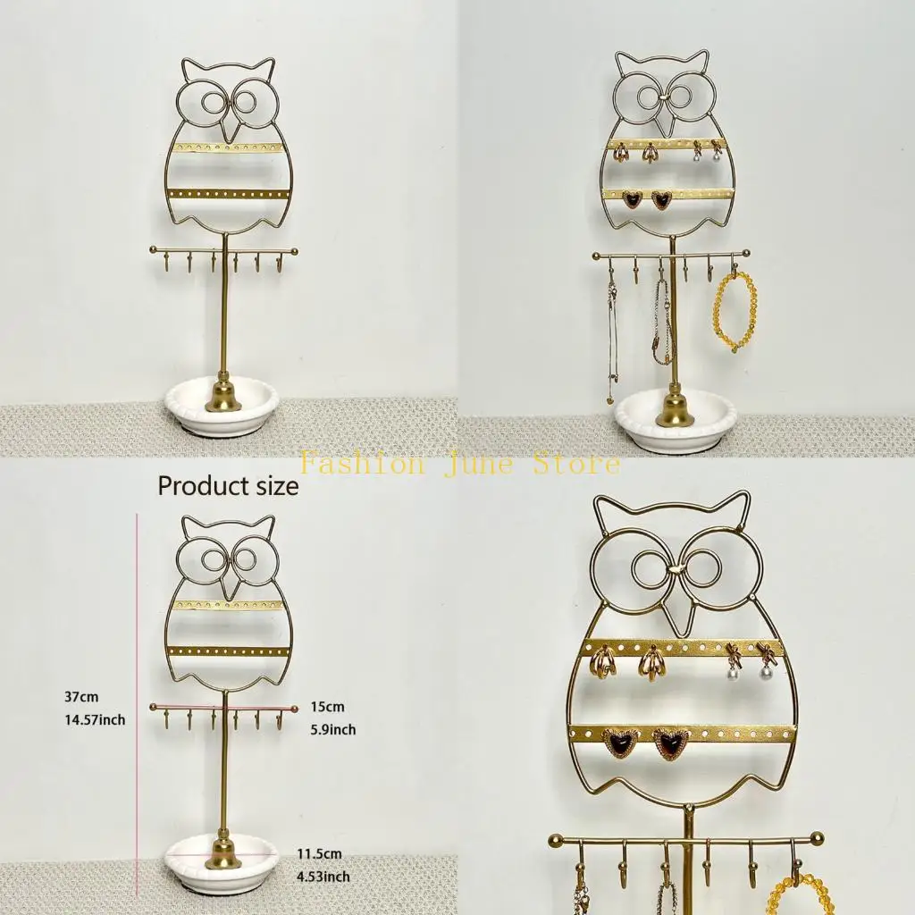 

N5KA Multi Layer Owl Jewelry Rack Ceramic Base Sturdy Iron Earring Organizers