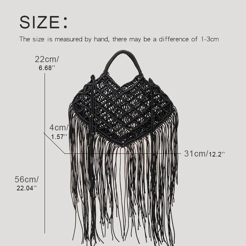 Bohemian Beach Bags For Women Luxury Designer Handbags And Purses 2023 New In Cotton Rope Weaving Hollow Out Tassel Decorate