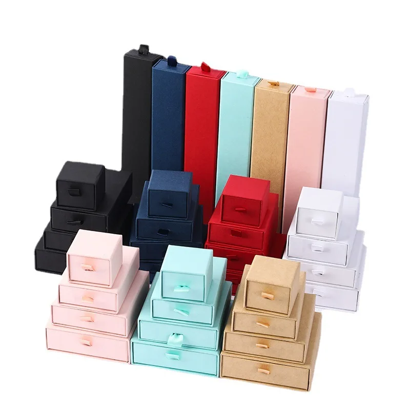 12Pcs Kraft Jewelry Packaging Drawer Boxes Ring Earrings Necklace Pendant Jewelry Accessories Organozer Packaging Display Case