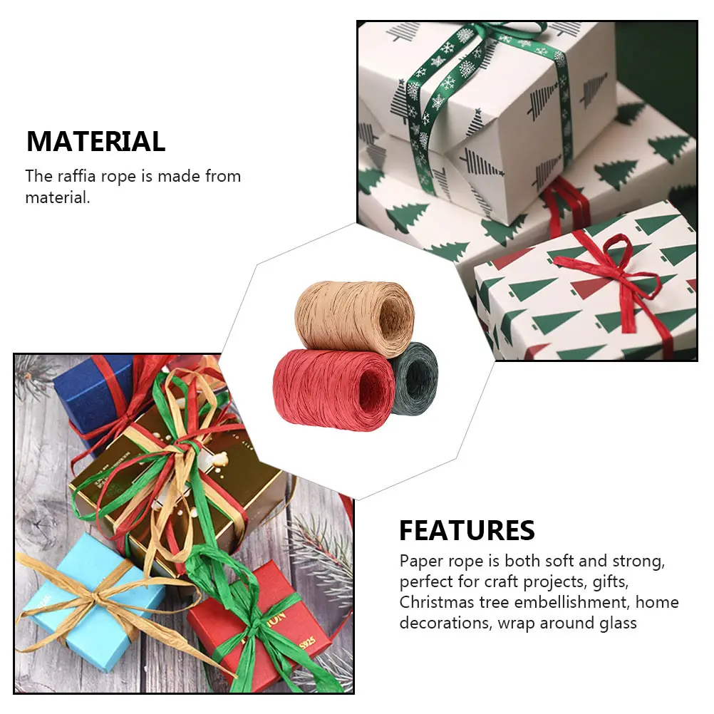 

3 Rolls Raffia Straw String Natural Ideal for Gift Wrapping Packaging Ribbon Xmas Decoration