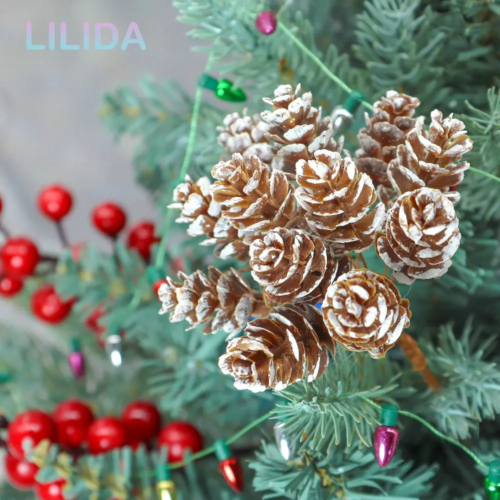 

12pcs/Bunch Artificial Plant Fake Pine Cone Christmas Tree Decoration Diy Xmas Wreath Wedding Ornaments Garden Home Decor