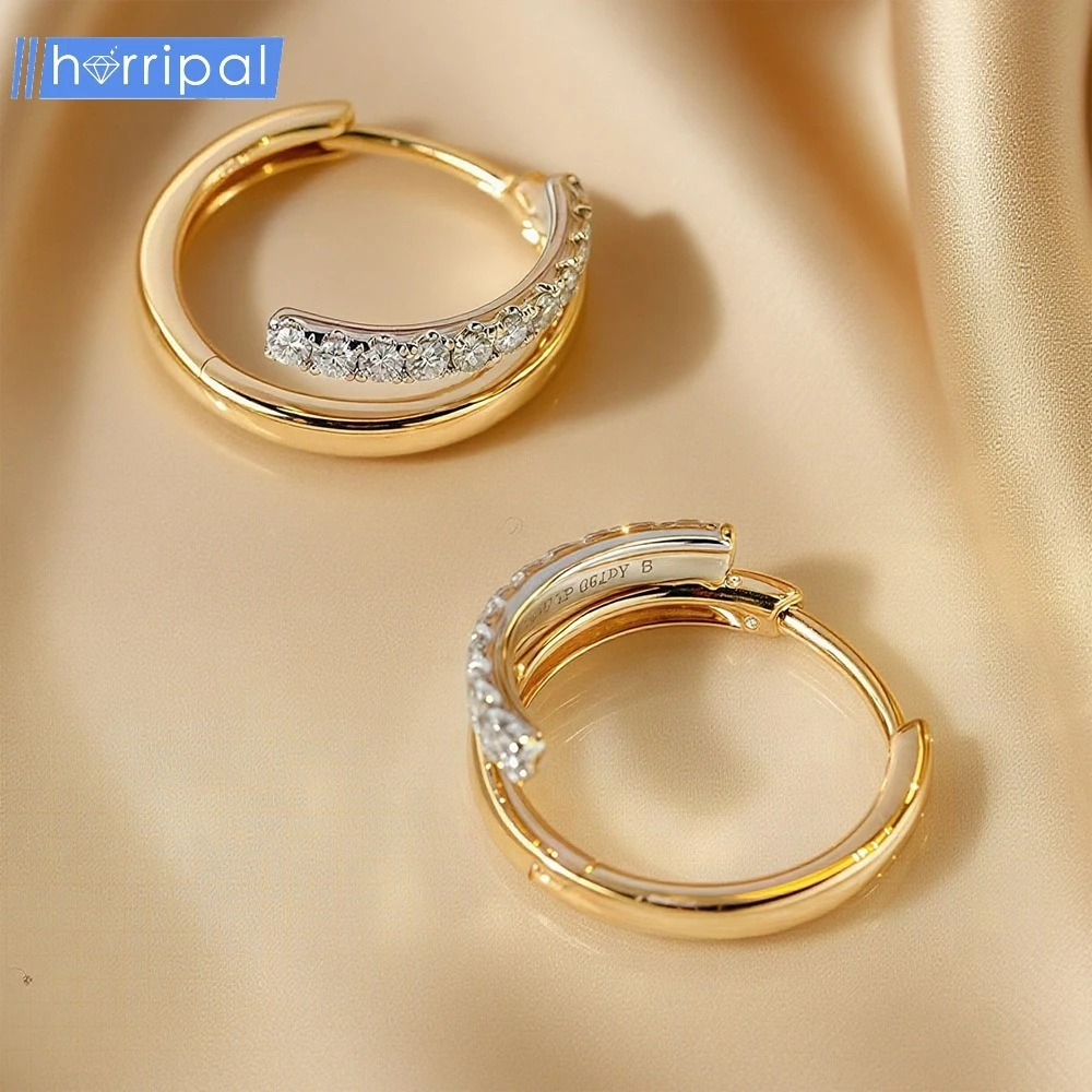 

1pair Natural Dual-color Layered Ear Rings Classic Shiny Light Luxury S925 Pure Silver Moissanite Earrings Simple&Fashionable