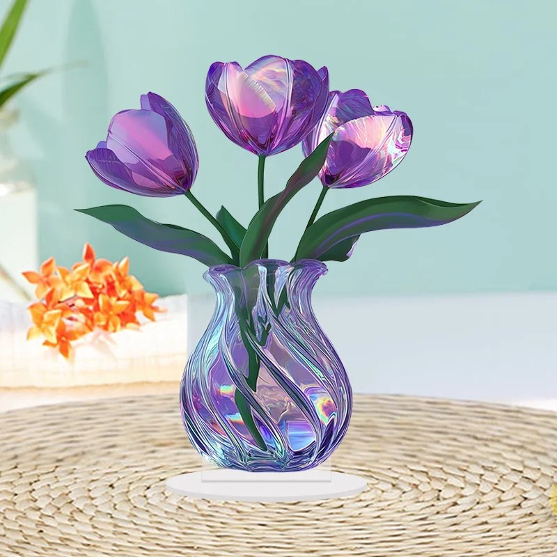 2D Exquisite Imitation Purple Flower Flat Decorative Piece Vase Acrylic Flower Arrangement Multi-Functional Home Decor Balcony