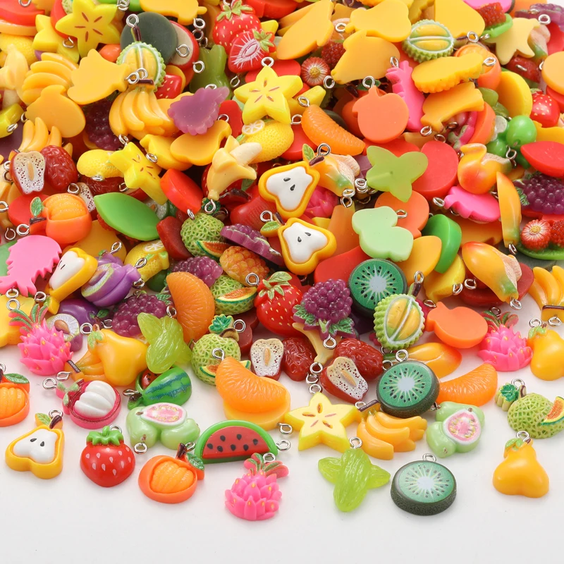 20pcs Resin Fruits Charms Grape strawberry watermelon Apple Pendant DIY Earrings Necklace for Jewelry Making Accessories W342