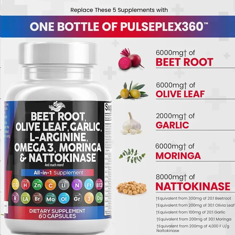 Beetroot Capsules Containing Olive Leaf Nattokinase, Garlic Extract, 3, Red Yeast Rice, Hibiscus