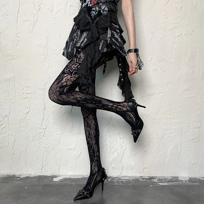 

Готические винтажные темные ажурные колготки, женские чулки в стиле эмо, альтернативные сексуальные колготки-ведьма с паутиной Y2k, носки в стиле киберпанк для девочек