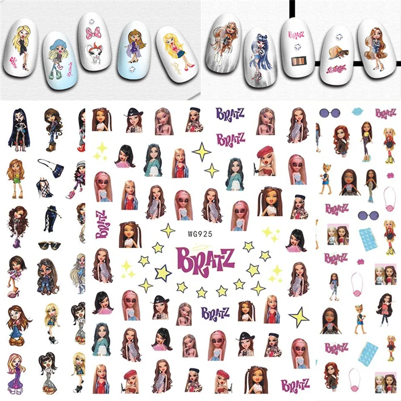 Bratz Doll Waterproof Manicure Stickers Fashion Women Tearable Nail Stickers Y2K Girls 3D Nail Decals Kids Finger Diy Toy Gifts