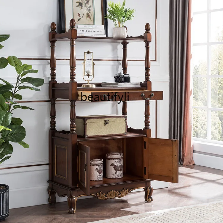 

American Style Solid Wood Bookcase Bookshelf Wine Cabinet Mall Display Rack Bag Showcase Walnut Color