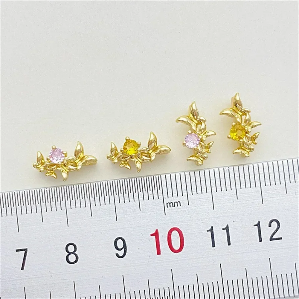 14K Gold Inlaid Zirconium Three Butterflies Three Rows of Beads Handmade DIY String Bracelet Necklace Jewelry Material Accessori