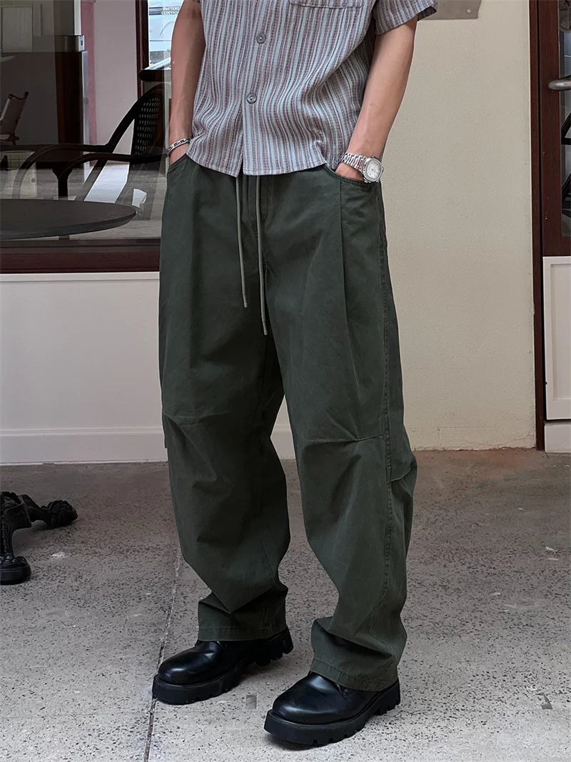 

Мужские брюки в американском ретро-стиле, модные свободные широкие брюки-«килт» в уличном стиле, повседневные хлопковые прямые брюки