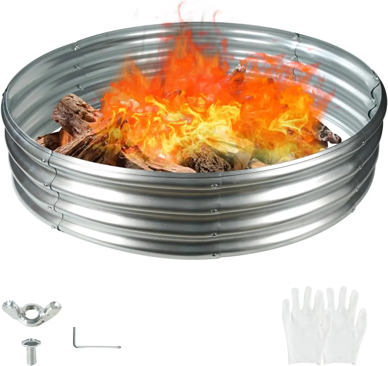 

60 Inch Diameter Round Galvanized Fire Pit Ring/Fire Ring - Foldable and Perfect for Outdoor Gatherings and Campfires in The Yar