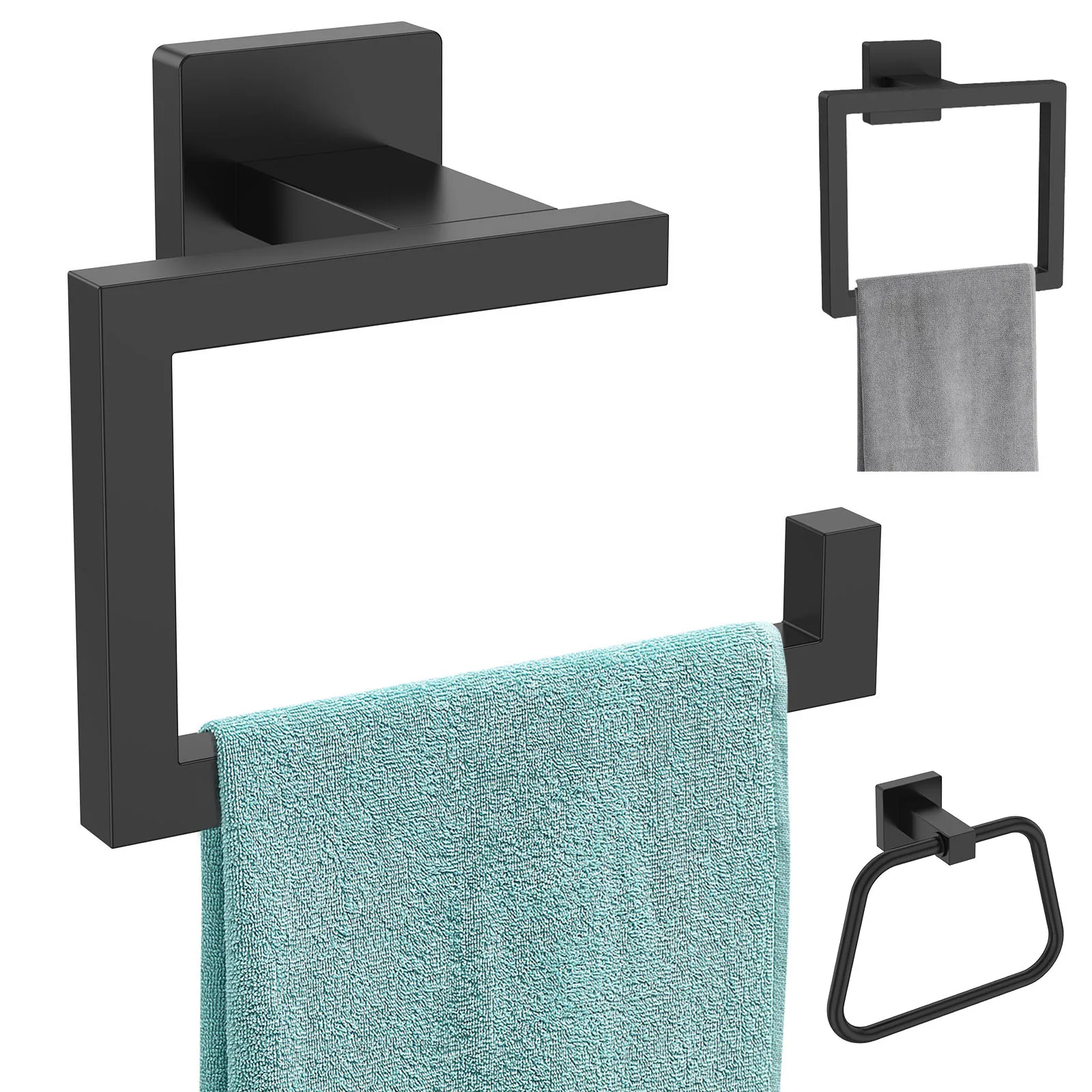 Stainless Steel Towel Holder Wall Mounted Square Towel Holder Toilet Paper Holder Dispenser Towel Ring with Screw for Bathroom