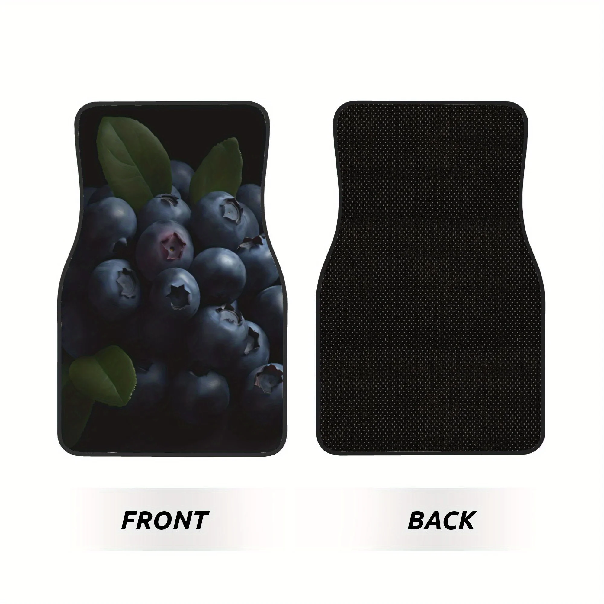 4pcs This Is A Close Up Of A Bunch Of Blueberries With Leaves Pattern Universal Car Floor Mats - Polyester Material, Non-Slip Li