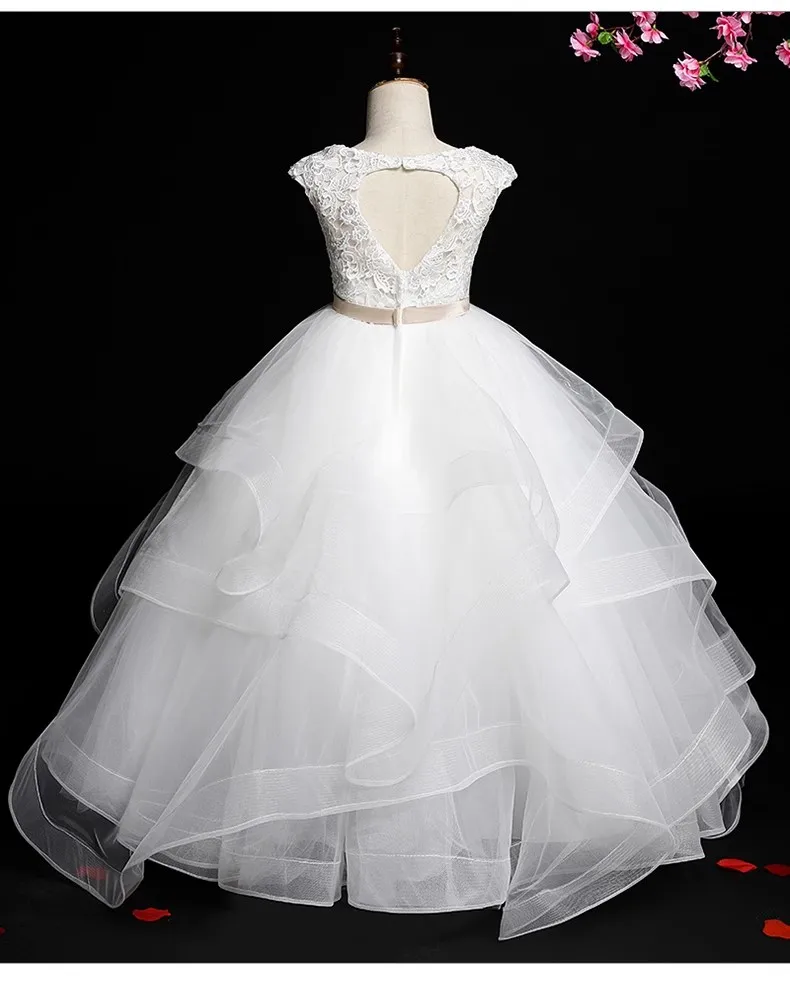 Schillerndes Ballkleid Blumen mädchen kleiden kleine Mädchen mit Ärmeln für Hochzeits feier Spitze geschwollene Bogen Prinzessin Geburtstags outfits