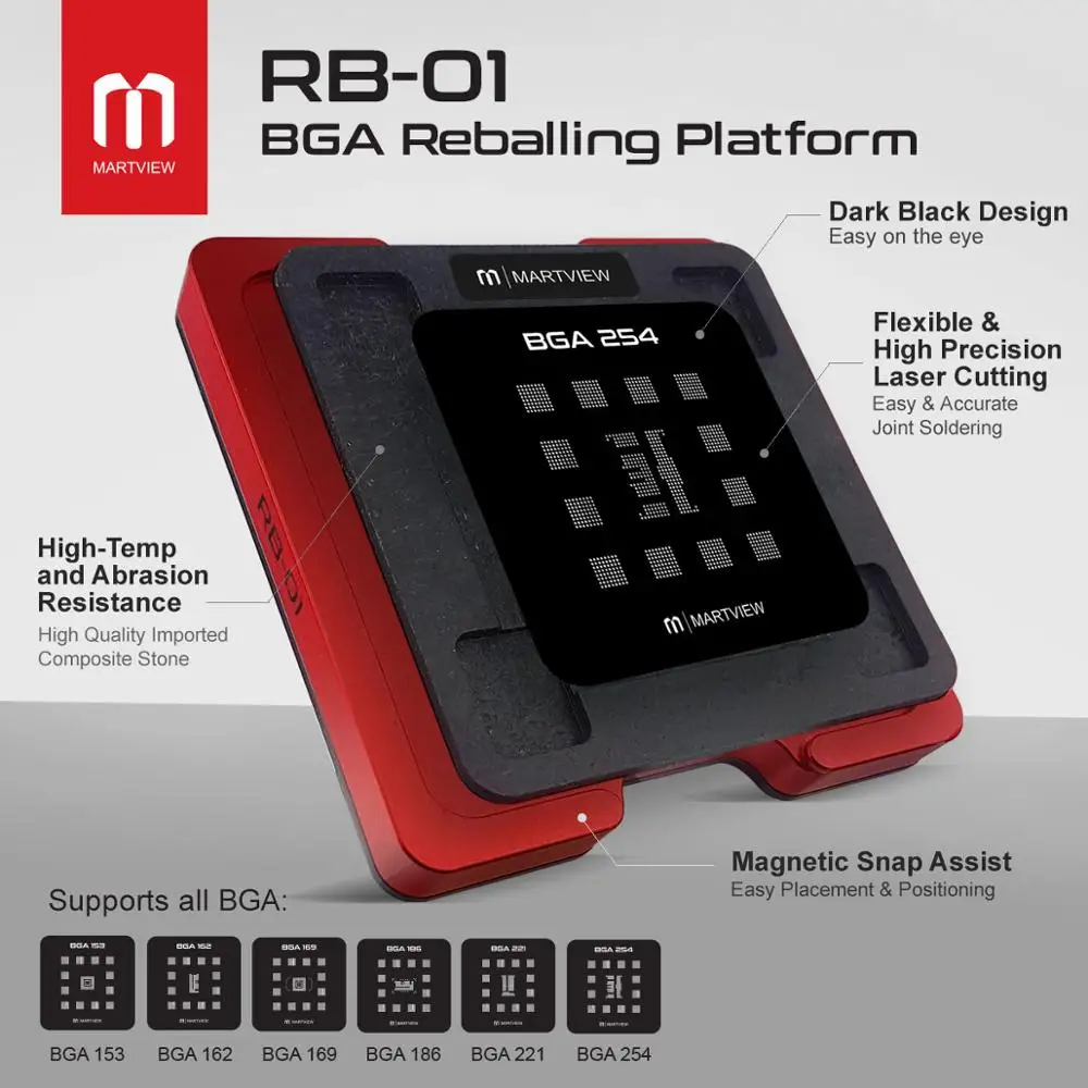 BGA Reballing Stencil Tin Net Full Set for EMMC/EMCP/UFS BGA153/162/169/186/221/254 With  and Holder Fixed Plate