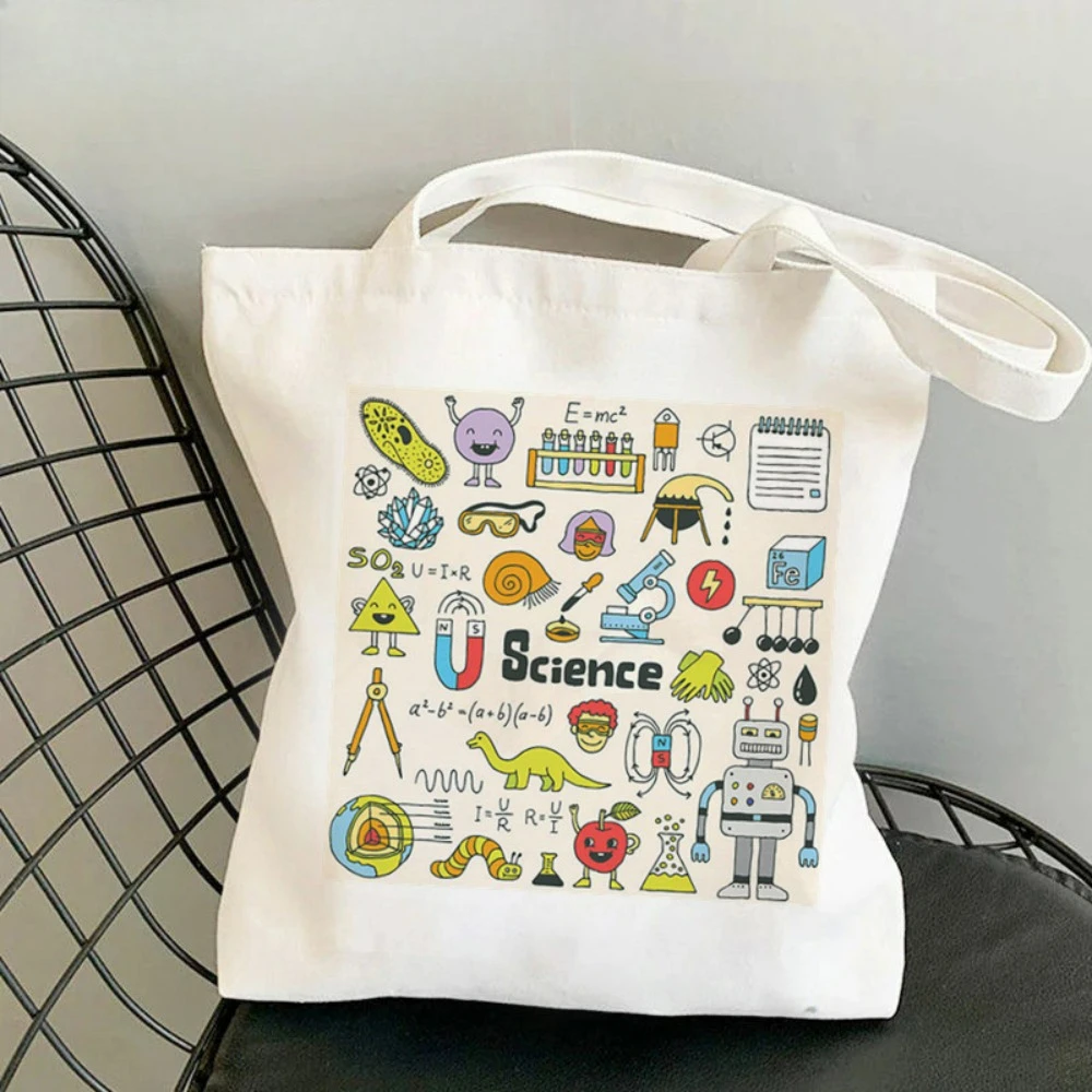 Chemical Physics Science Theme Canvas Tote Bag - Student's Studay Handbag Teaches Commuter Shoulder Bag Daily Use