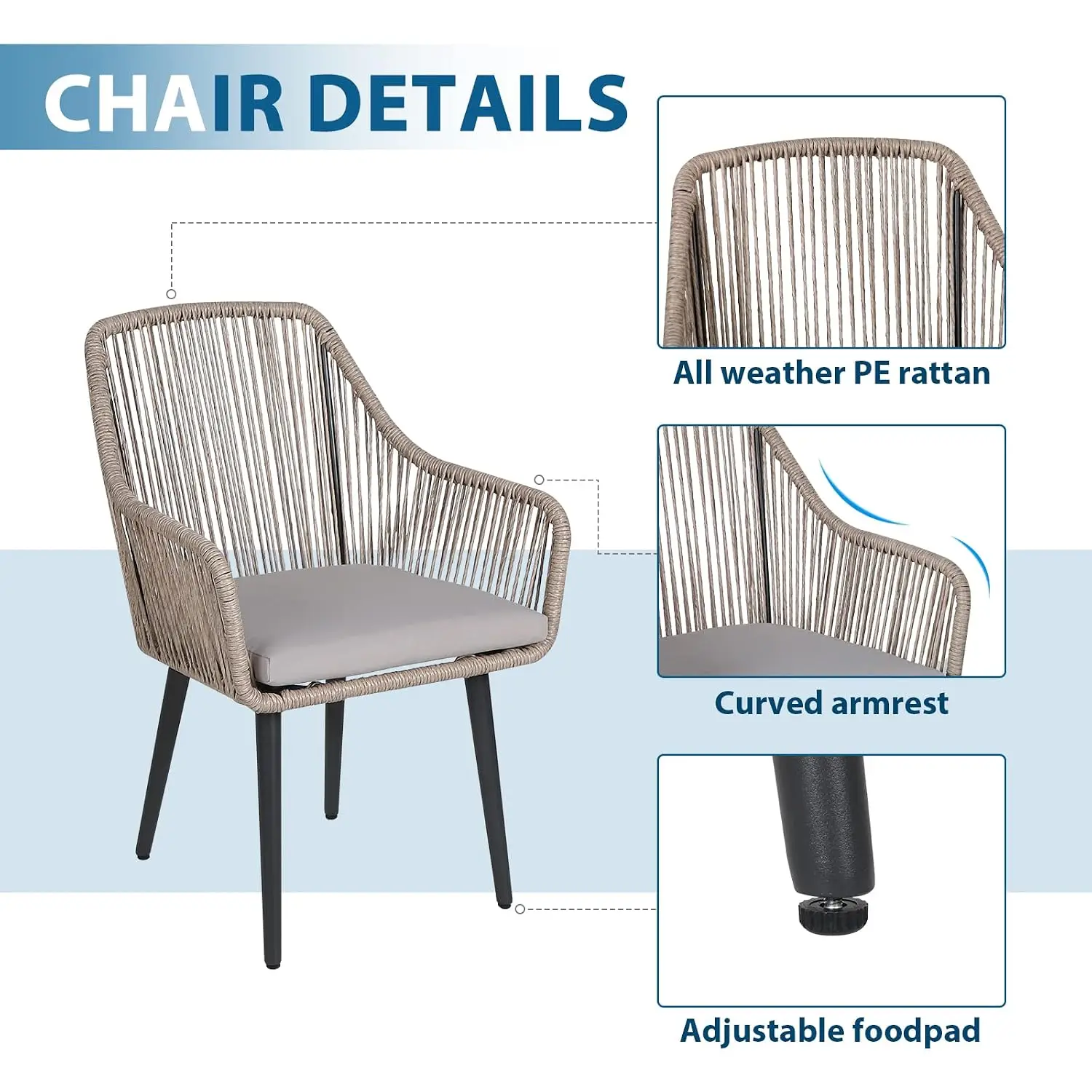 5 Pieces Outdoor Dining Table & 4 Chairs Set Patio Furniture Garden Backyard Metal Frame, Customized