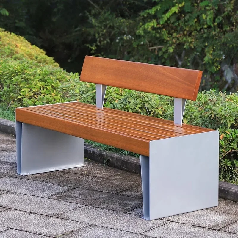Park chair outdoor backrest outdoor preservative wood double square community open-air public seat bench commercial bench
