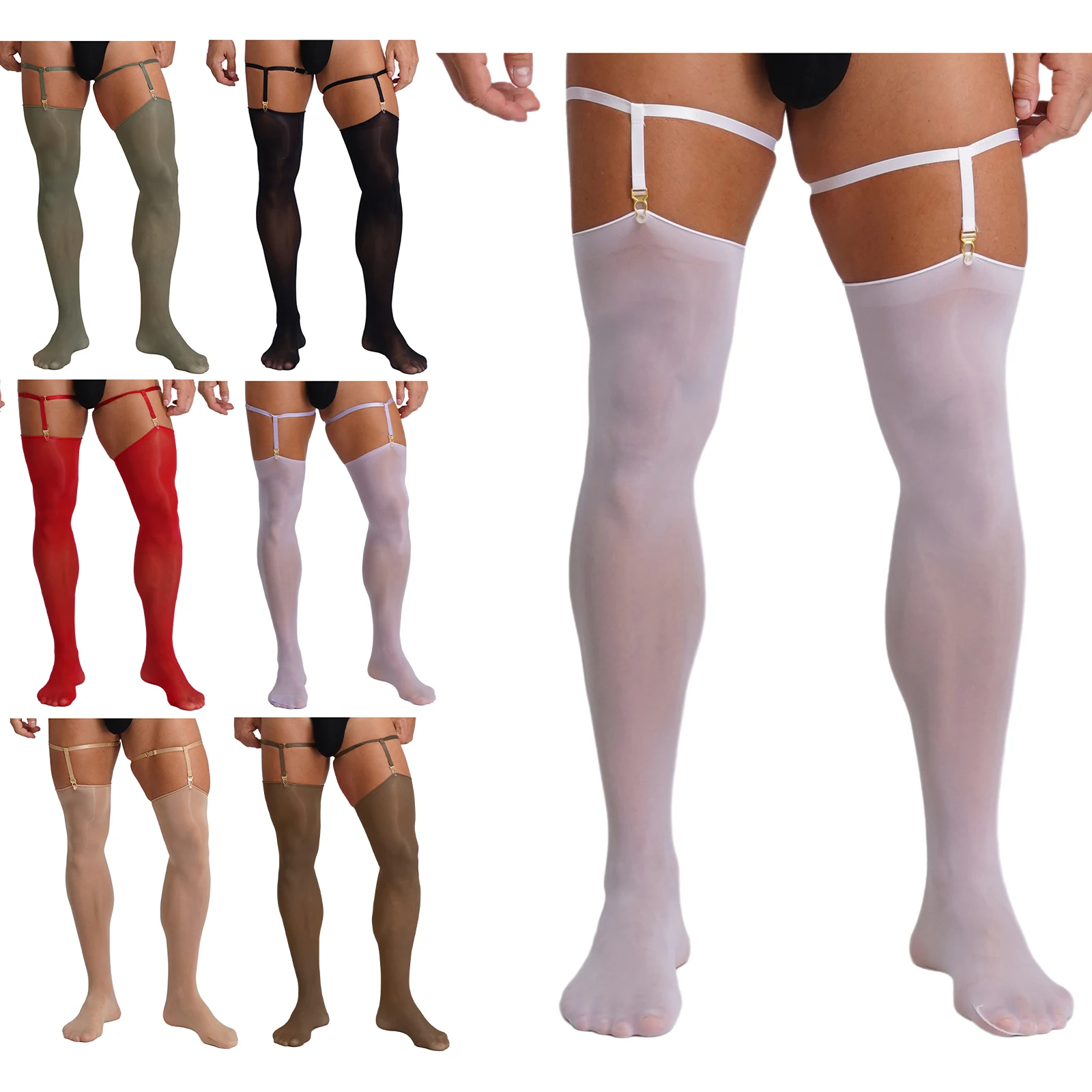 

Mens Daring Sheer Stockings with Secure Thigh High Socks Shine Finish Versatile Hosiery for Drag Performance And Cosplay