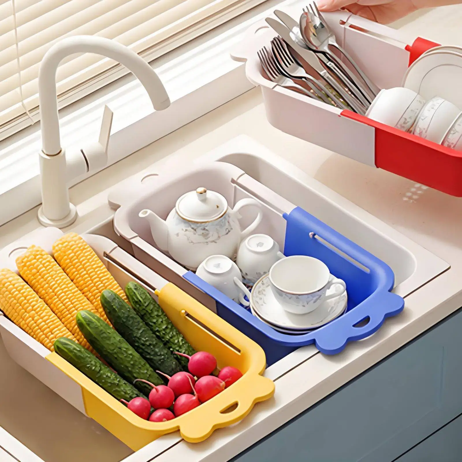Retractable Kitchen Sink Strainer Multipurpose Extendable Sink Colander Free