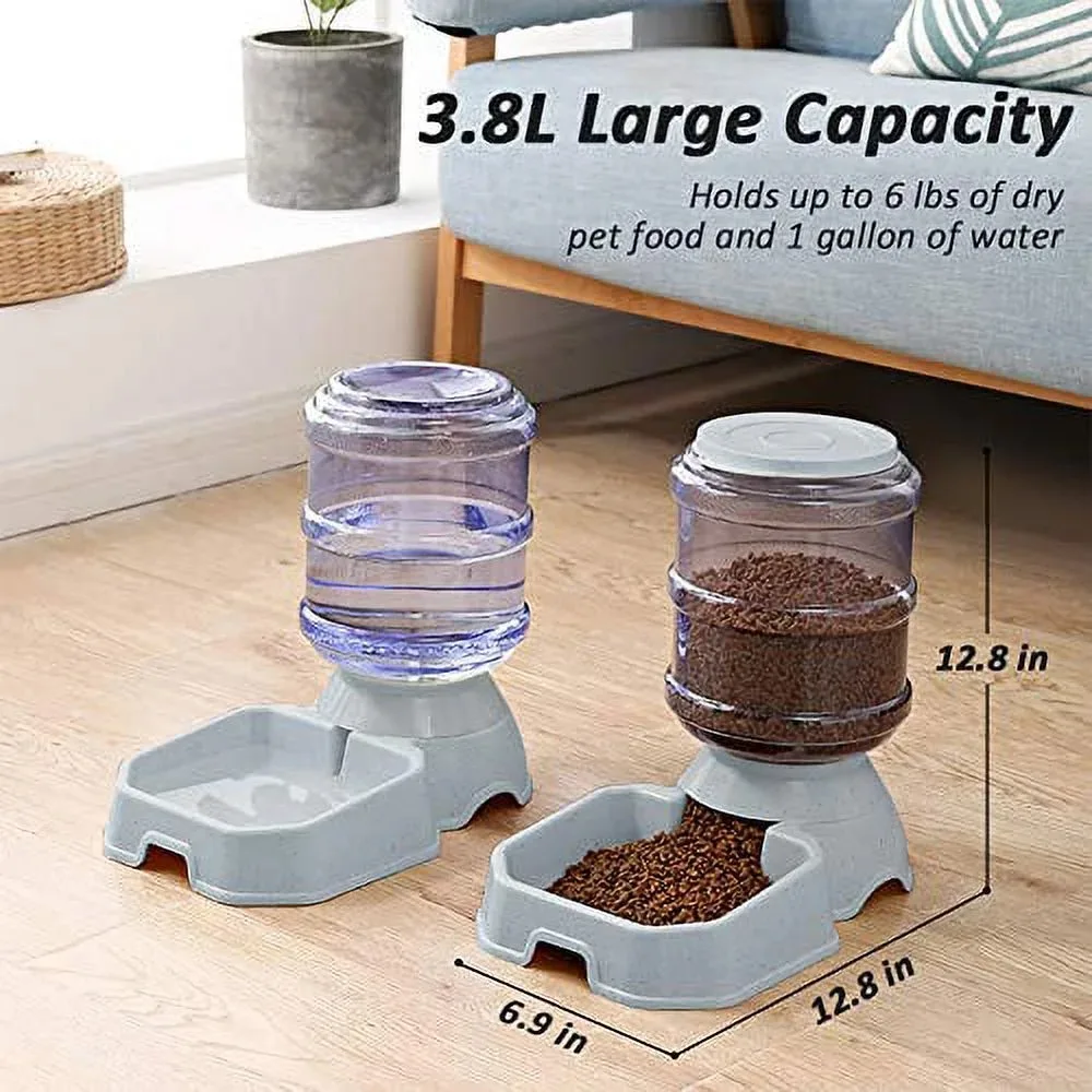 Pet Feeder and Water Food Dispenser Automatic for Dogs Cats,Gravity Refill, Easily Clean, Self Feeding for Small Large Pets