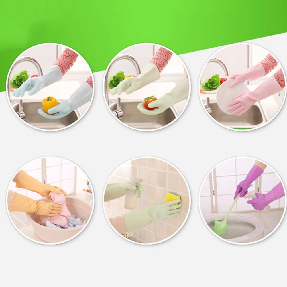 

3 Pairs Rubber Waterproof Gloves for Dishwashing Kitchen Long Oil Proof Elastic Non Slip Lightweight Cleaning Supplies Home Use