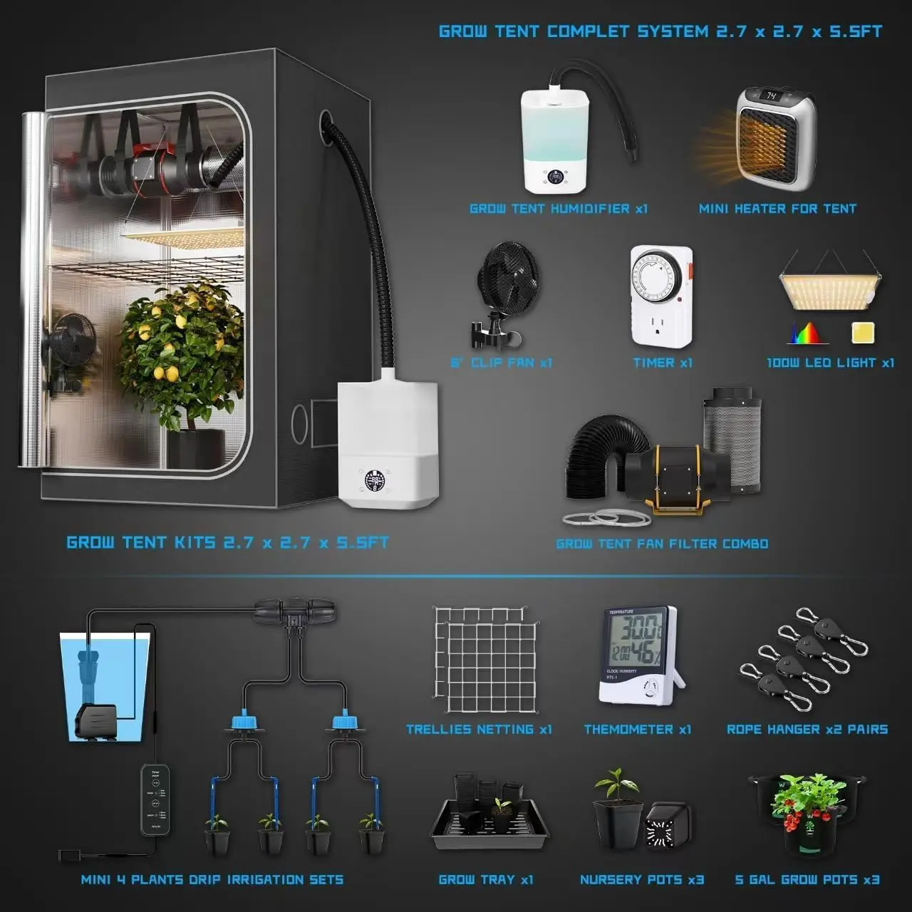 Upgrade 32X32 Integrated Grow Tent Complete Kits System S1000 LED Grow Light Grow Tent Kit 4