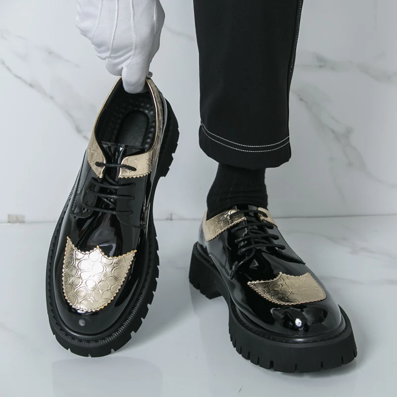 

Мужские туфли дерби на толстой подошве, цветные блокированные туфли на шнуровке, деловая банкетная мужская обувь