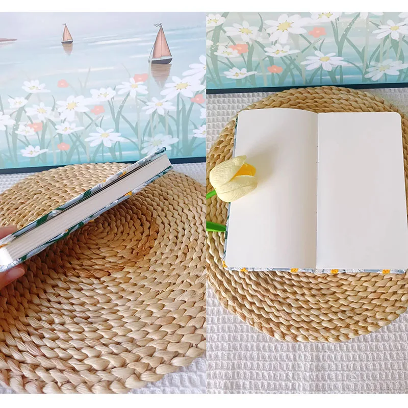 1Pcs Daisy Pattern Embroidered Diary Blank Notebook Fabric Cover Ring Bound Planner For Writing Gift School Office Supplies