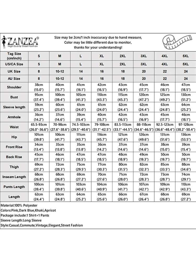 2025 Herfst Broek Pak ZANZEA Elegante Revers Hals Lange Mouw Losse Broek Sets Vrouwen Bijpassende Sets 2 STKS OL Werkoutfits