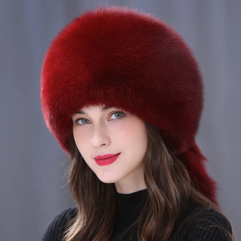 Winter Fur Hat Women Natural Raccoon Fox Fur Russian Hats Winter Outdoor Thick Warm Bomber Ears Caps