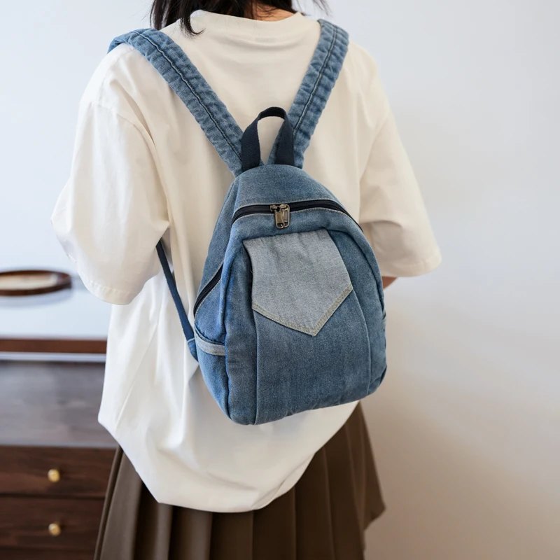 

New Jeans Women's Backpack Denim Shoulders Bag Canvas Patchwork Knapsack Packbag Vintage Rucksack Fashion Mochila Y2K Bookbag