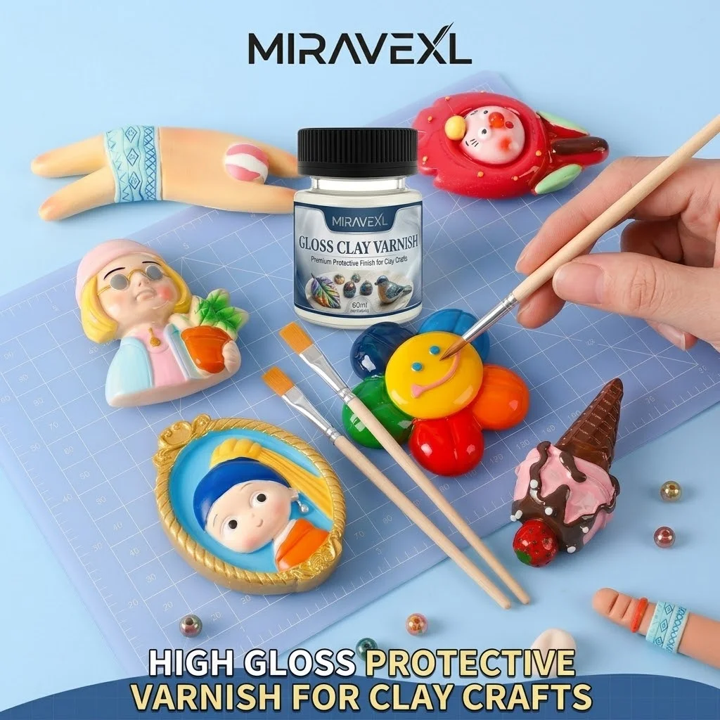 Glaçage à l'argile haute brillance avec 2 pinceaux, vernis 60 ml pour projets en argile polymère et séchage à l'air, scellant protecteur brillant, non toxique