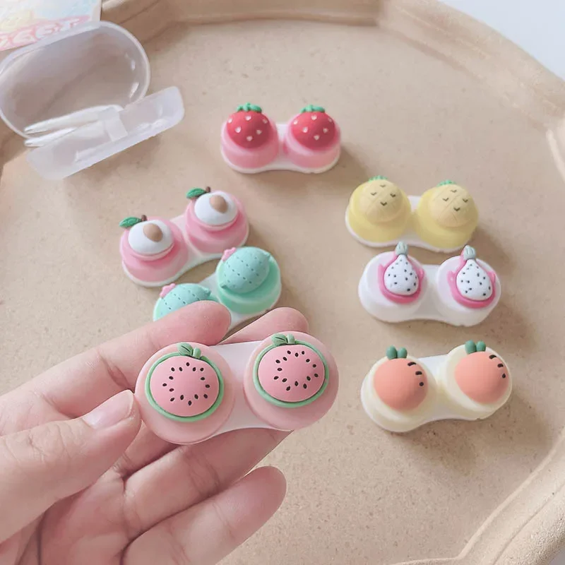 Cute Strawberry Color Contact Lenses Case Carrot Watermelon Peach Cactus Contact Len Box Container for Women Eyewear Accessories