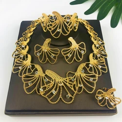 Elegant Women Jewelry Set Quality 18K Gold Plated Classic Design Plant Leaf Necklace Earrings Bracelet And Ring Full Set Jewelry