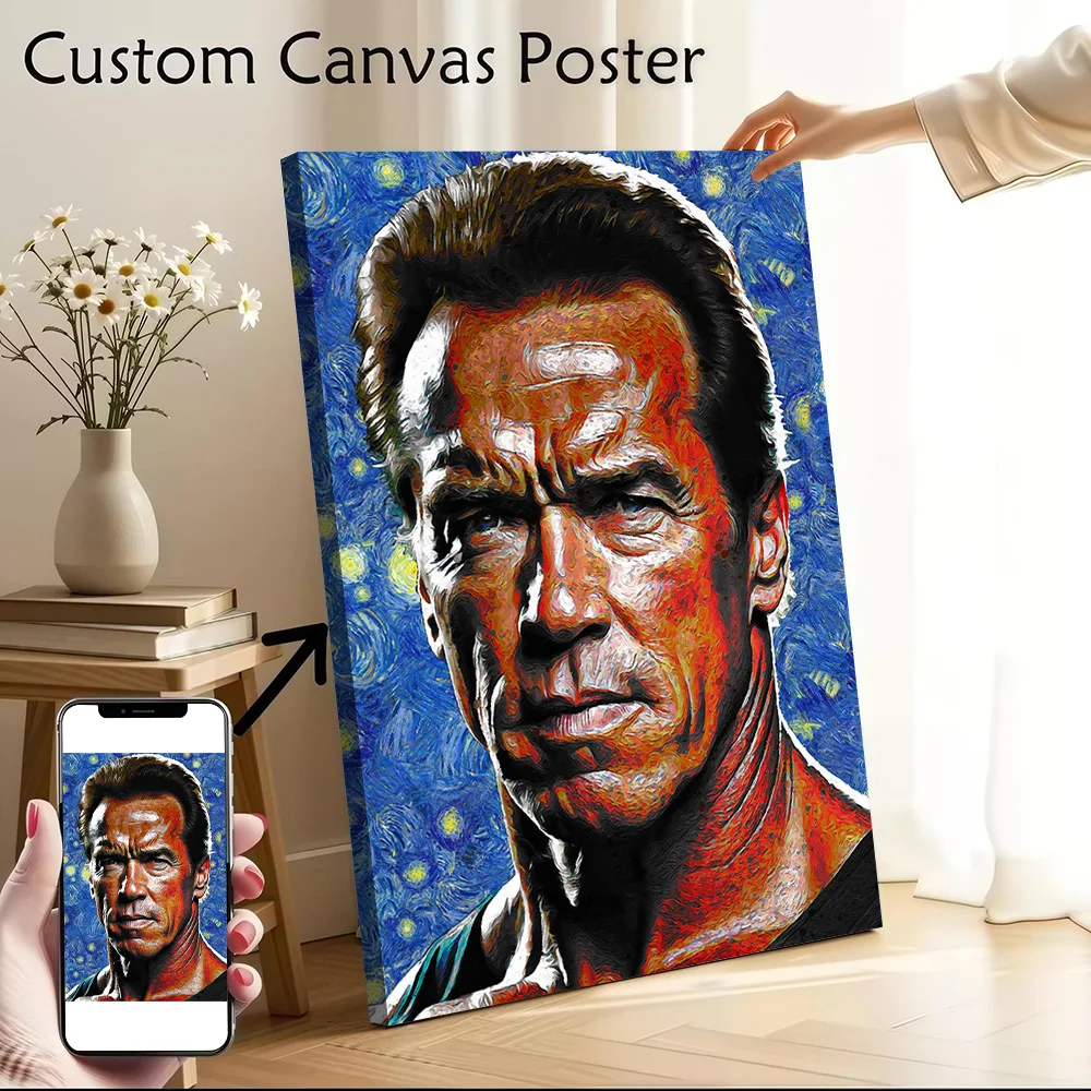 Arnold Schwarzenegger Starry Night Portrait Canvas Wall Art Poster Custom Photo Print Modern Painting for Fans Decor Living Room