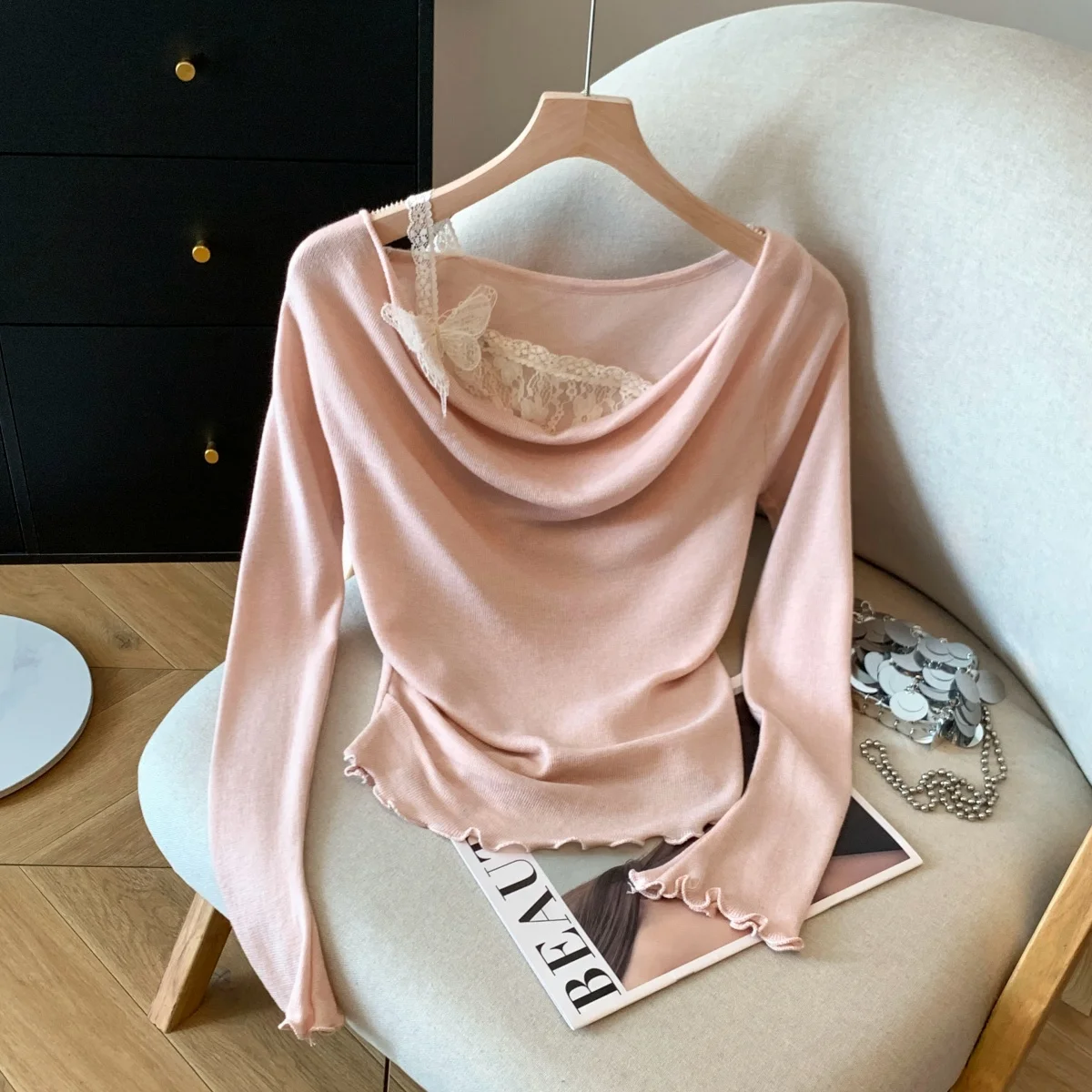 

Вязаный женский топ с очками, осенний модный повседневный свитер из нейлоновой ткани, обычный женский свитер све