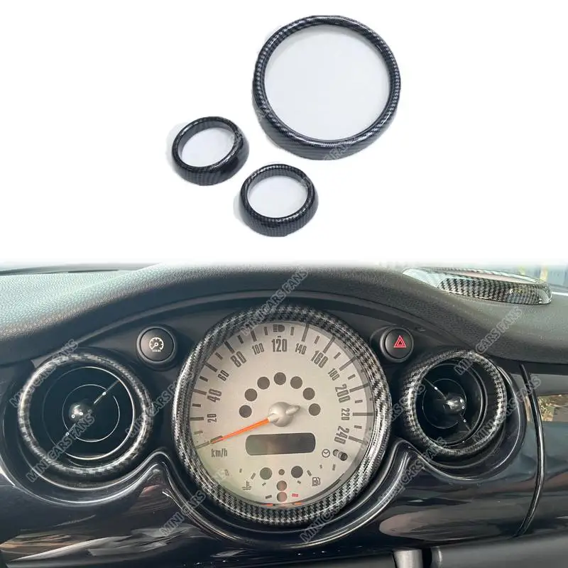 3pcs Carbon Fiber Style Console Vent Speedometer Cover Center Air Vent Outlet Trim fit for Mini Cooper R50 R52 R53
