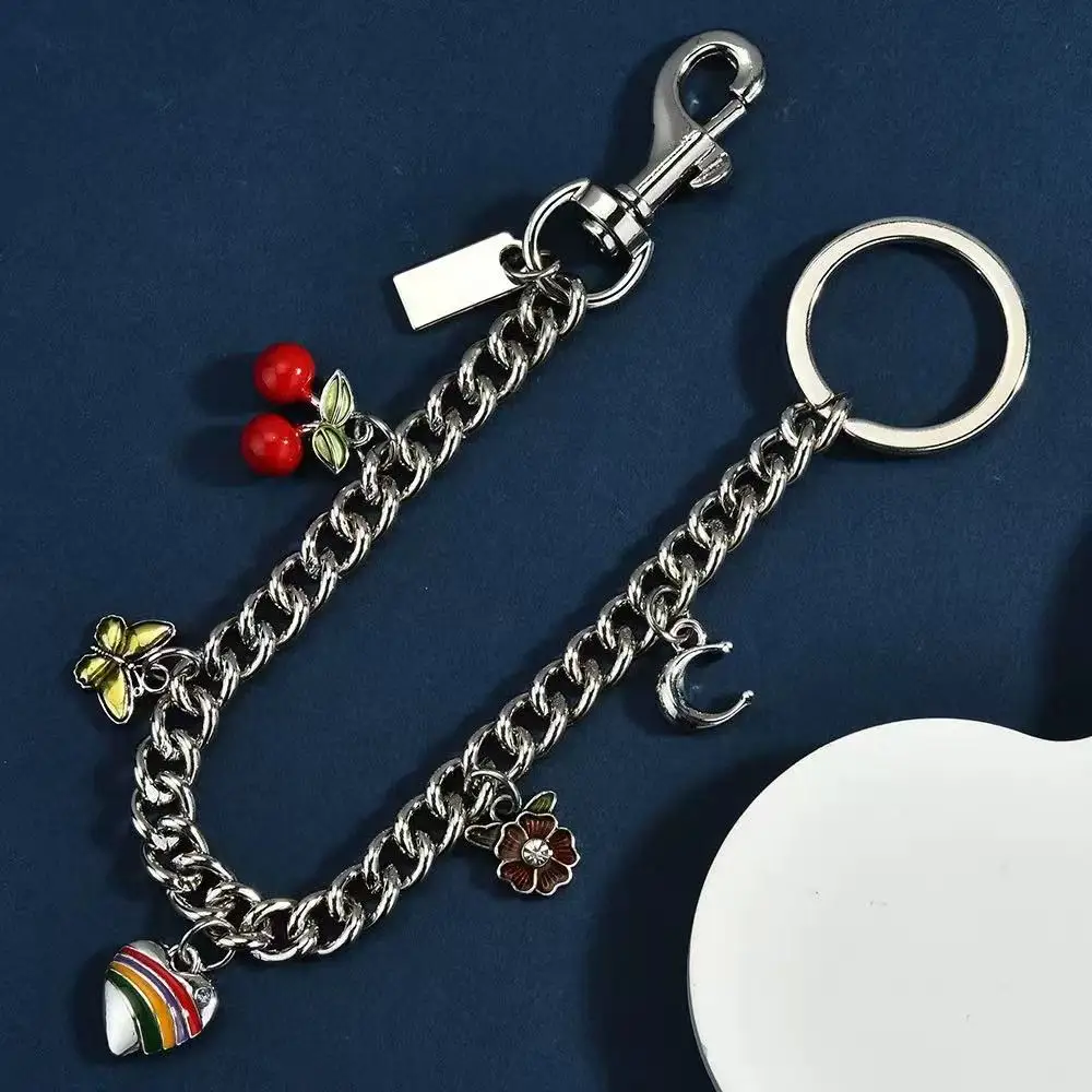 Shining Cute Cherry Bag Extend Chain Colorful Fashion Metal Keychain Bag Charm Flowers Key Ring Exquisite Gifts Souvenirs