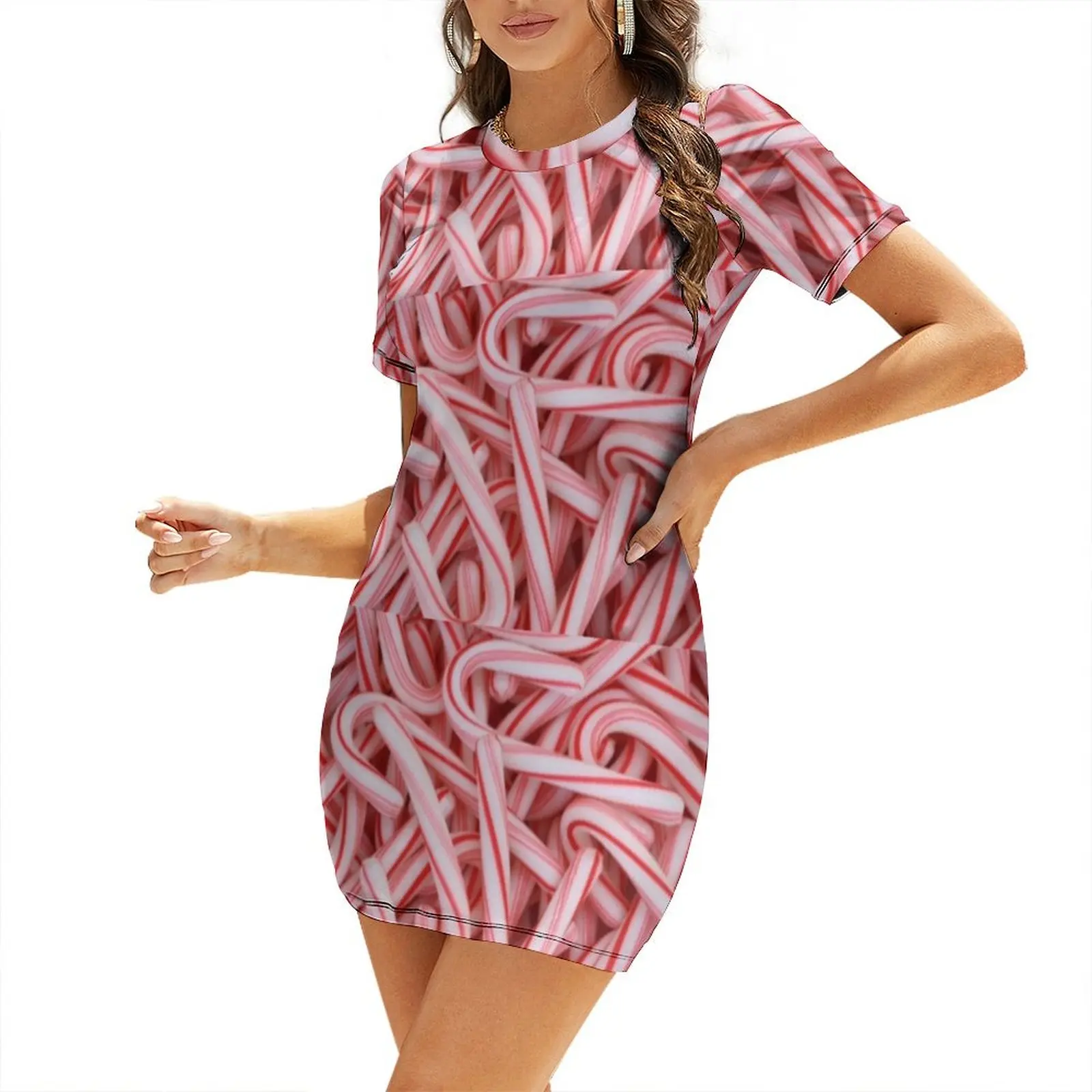 Candy Canes!!!! Short Sleeved Dress Female clothing dresses for woman 2025 Woman clothes Elegant gowns