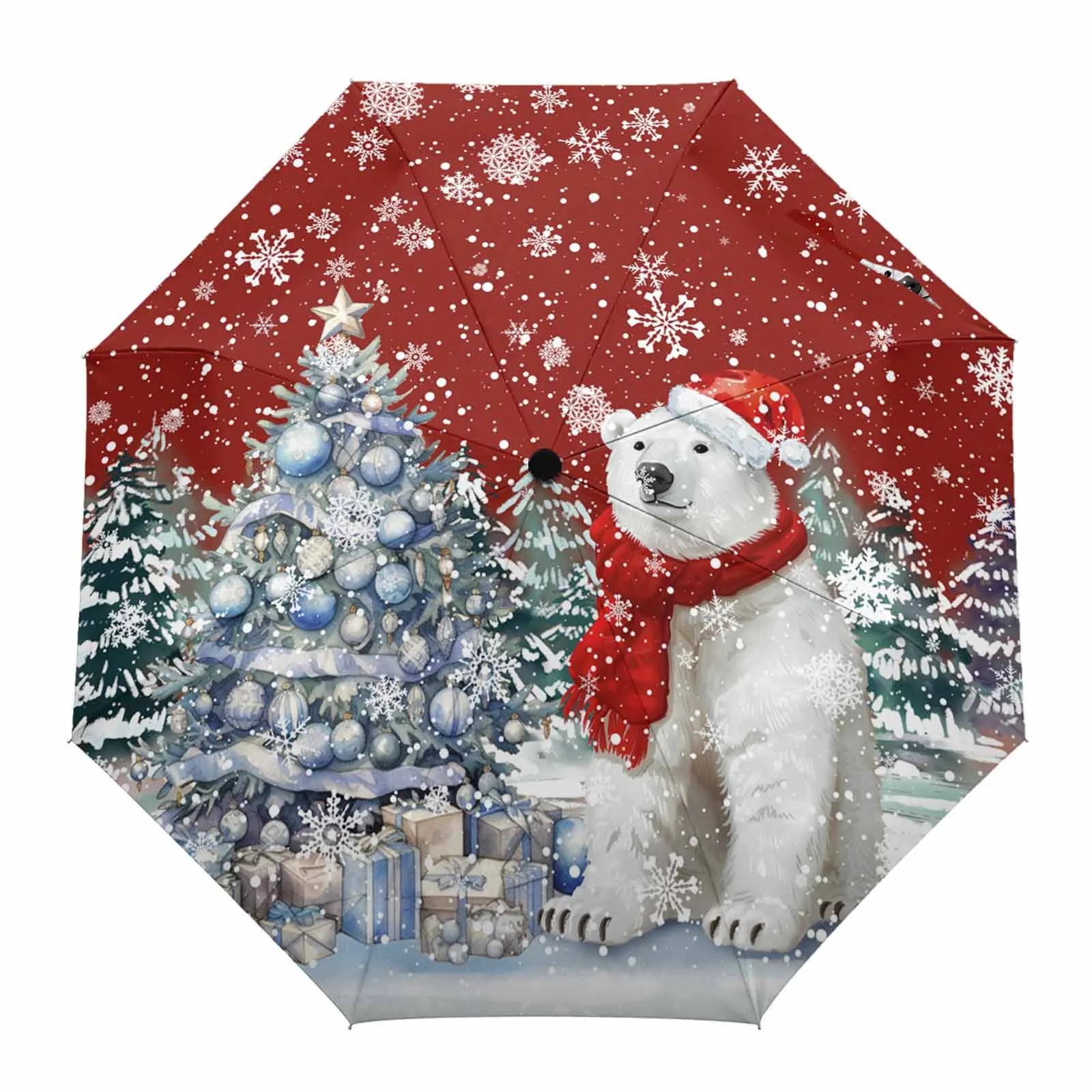 Christmas Snowflakes Retro Koala Fully-automatic Umbrella for Outdoor Kids Adults Umbrella Foldable Eight Strand Umbrella