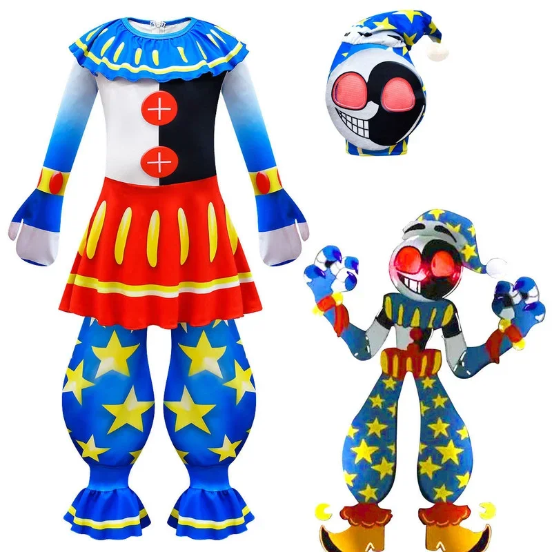 Anime Sundrop Fnaf Sun Clown Cosplay Kleding Jongens Meisjes Bodysuit Met Masker Carnaval Party Jumpsuit Halloween Kostuums Voor Kinderen